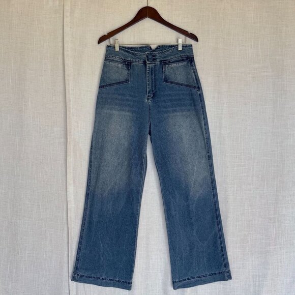 House of Harlow 1960 Stretch Cotton Denim High Rise Wide Leg Retro Jeans Size 30 - Picture 1 of 12
